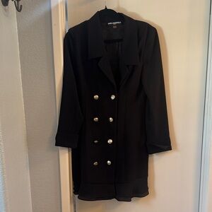 Karl Lagerfeld Black Double-Breasted Longline Blazer Dress with Gold Buttons